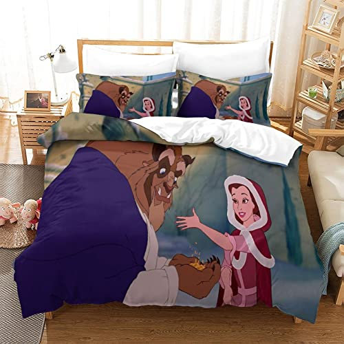 Die Schöne und das Biest Bettwäsche Bettbezug 135x200 cm Bettwäsche Set mit Reißverschluss und Kissenbezug Jugendliche Kinder Erwachsene Bettbezüge Bequem Hypoallergenic Mikrofaser