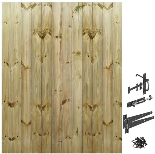 Bespoke Custom Made to Measure Upto Height: 6ft (180cm High) Tongue & Groove Fully Framed Flat Top Pathway Garden Pedestrian Gate [Width Between 120CM to 135CM with Suffolk Latch Hinge Pack