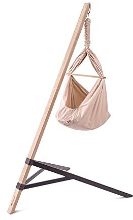 Lullaby Federwiege Set mit Matratze, 100% Baumwolle, Made in Germany (Baby Hängewiege mit Ständer, Naturbeige)