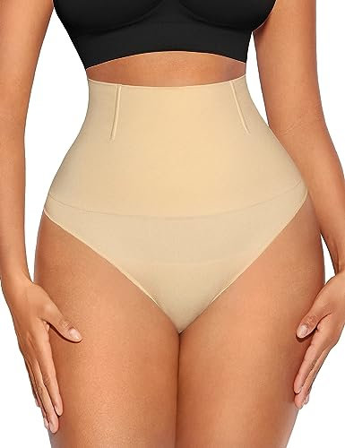 FeelinGirl Fajas Tangas para Mujer de Cintura Media Shapewear sin Costuras para Control Abdominal Lencería Moldeadora Beige M/L