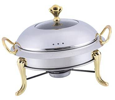 Milageto Chafing Dish Buffet-Set aus Edelstahl, Catering-Wärmer-Set, hocheffizienter Buffetwärmer gegen Verbrühungen für den Haushalt, Rucksackreisen, Backen, golden