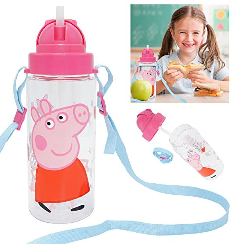 HOVUK Glitter Water Bottle Kids 500ml - Rosegold Glitter Girls Water Bottle with Flip-up straw, Plastic Bottles Picnic Gifts for Women BPA Free, Double Wall Glitter Float Around