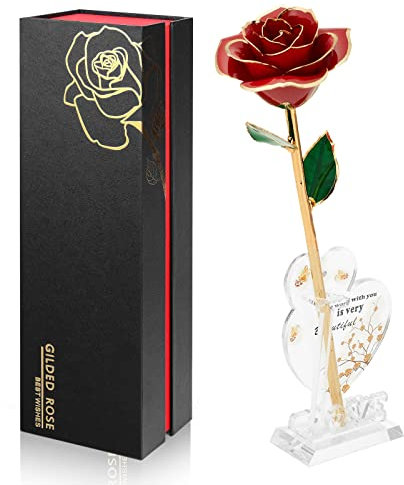 Anthonic Gold getauchte Infinity Rose Last Forever Blumendekoration, Geburtstagsgeschenk für Frauen zum Geburtstag, Valentinstag, Muttertag, Harz konservierte Rose | Jahrestagsgeschenk für Mama (rot)