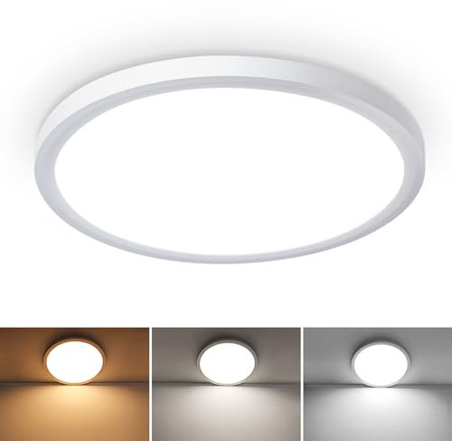 Smanu LED Ceiling Light Panel,21W 2200LM,3 Color Temperatures in One 3000k/4000k/6000k,Waterproof Modern LED Flush Mount Ceiling Lamp for Bathroom,Living Room,Dining Room,Kitchen,Office(White)