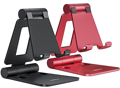 NULAXY 2 Stück Dual Faltbarer Handy Ständer Verstellbar Handy Halterung Halter für Schreibtisch Kompatibel mit iPhone 16 15 14 13 12 11 Pro Xs Xs Max Xr X 8, Huawei, Galaxy, alle Handys, Schwarz & Rot