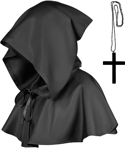 Hpbaggy Cappuccio Medievale con Cappuccio, Unisex Mantello Medievale Cappuccio Corta, con Attraversare Collana, Medievale con Cappuccio Corta Mantello Halloween, Halloween Poncho