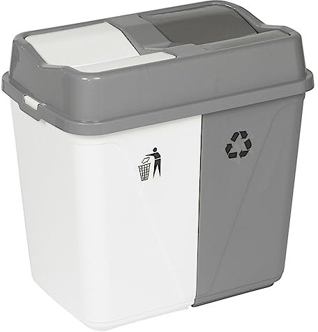 URBNLIVING 60L Duo Kitchen Bin Waste Garbage Can 2 Compartments With Bas Connectors (White/Grey)
