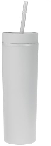 Uxcell Skinny Tumbler with Lids and Straws, 16Oz Matte Gray Skinny Tumbler Bulk, Reusable Pastel Acrylic Tumbler, Double Wall Plastic Tumbler for Cold Hot Drinks, Coffee DIY