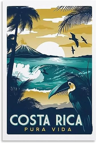 Leinwand-Poster Costa Rica Vintage Reise Poster Malerei Wand Kunst Wandbild Home Dekoration Raum Dekor Ungerahmt 40x60cm