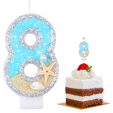 Geburtstagskerze 8,Zahlenkerze,Geburtstagskerzen Zahlen,Zahlen Kerzen,Geburtstag Kerzen,Geburtstagskerzen für Torte,Kerze 8 Geburtstag,3D Birthday Candles,Meeresthema,7.5cm (Nummer 8)