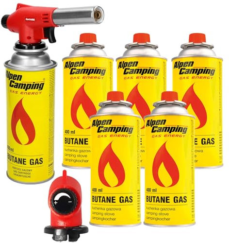 REXXER 1300 W Gasbrenner - Flammentemperatur bis 1350 °C Mit Piezozündung & Flammensteuerung - Inkl. 6 Schraubkartuschen kein Netzzugang nötig