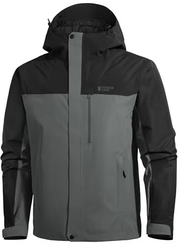 Pioneer Camp Herren Regenjacke Wasserdicht Atmungsaktiv Outdoor Jacke Mit Kapuze 4 Taschen Dunkelgrau XL