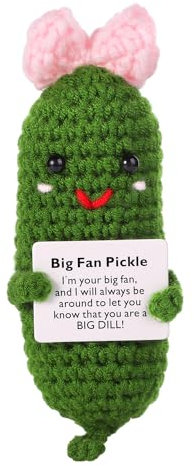 BOXOB Lustige Positive Gurke, 12cm Emotionale Positive Gurke kreatives Positives Häkeln Plüsch-Gurkenspielzeug für Große Fans Inspirierendes Geschenk für Freunde Heimbüro-Dekoration