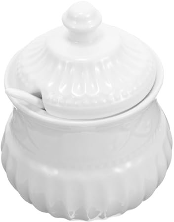 OUNONA Salt Holder Ceramic Sugar Bowl with Spoon Porcelain Sugar Container Condiment Dispenser Ceramic Jar Salt Sugar Storage Pots Sugar Cellar Ceramics White Storage Box European Style