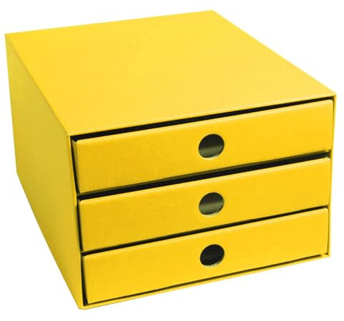 PresentFill® Schubladenbox Pappe Sonnengelb -100% Recycling Karton - Made in Germany - Schubladenturm für DIN A4 Papierablage - stabil stapelbar - Büro Schreibtisch Organizer - Ablagebox - Ordnungsbox