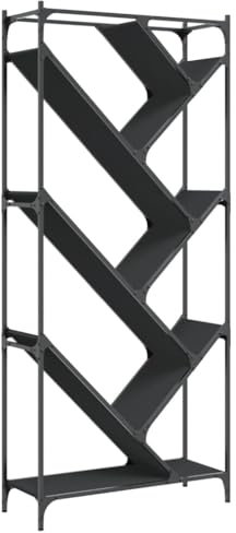 vidaXL Bücherregal, Bücherschrank mit viel Stauraum, Standregal Regal mit verstellbaren Füßen, Büroregal Aktenregal, Schwarz Holzwerkstoff Metall