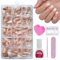DMQ Ombre Fake Nails with Glue, 240Pcs Nude White Gradient False Nail Tips, Square Press on Nails Short, 15 Sizes Soft Gel Stick on Nail for Nail Extensions DIY