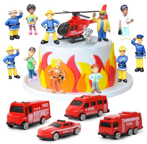 Feuerwehrmann Figuren, 17 Stück Feuerwehr Deko Kindergeburtstag, Kuchendeko Tortenfiguren, Feuerwehrmann Geburtstags, Tortenaufleger Feuerwehr Feuerwehrmann für Kinder Geburtstag Torten Deko Zubehör