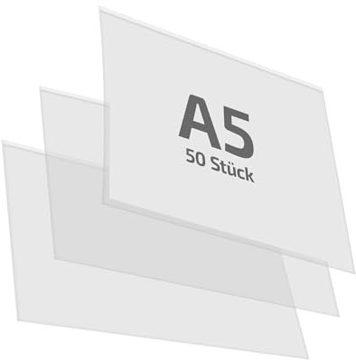 REIF Hamburg 50 Stück Taschenhülle selbstklebend DIN A5 quer, Vinyl-Weichfolie glasklar 0,140 mm, Selbstklebetaschen transparent, Made in Germany