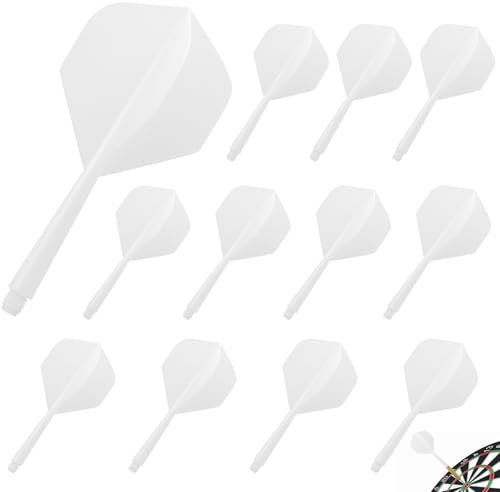 Pyroclasia 12 STK Darts Flights mit Schäfte Stabil Darts Zubehör Fusion Flights Dart Flyer mit Schaft Integrierte Festen Flights Kunststoff Dartschäfte Shaft Flight System Kombi(2BA) (Weiß)