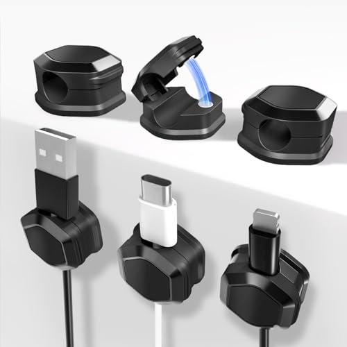 TIANFU Magnetische Kabel-Clips, selbstklebender Kabelhalter, Kabel-Organizer, glatter verstellbarer Drahthalter für Schreibtisch, Nachttisch, Telefon-Ladegerät, Computer, Zuhause, Büro, Auto (Schwarz,