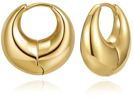 CyxenNova Kleine Creolen Gold Ohrringe Damen, 18K Vergoldet, Klobig Dick, Hypoallergen Leicht Schmuck, Geschenke für Frauen (Chunky Huggie)