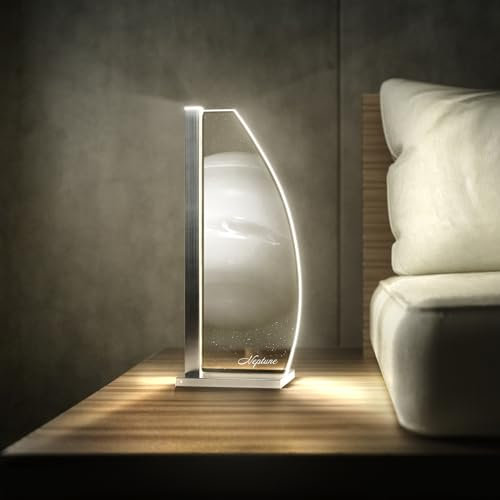 Luverre Tischlampe | LED-Leuchte | Glas-Leuchte mit Gravur für Nachttisch, Kommode, Wohnzimmer | Weltraum, Raumfahrt, Planet (Neptun, Segel | silber)