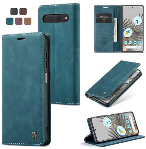 Cracedily Funda para Google Pixel 7 Pro Case, Carcasa Protectora Antigolpes Case, Soporte Plegable, Ranura para Tarjeta, Cover Cuero PU Carcasa Google Pixel 7 Pro, Azul-Verde