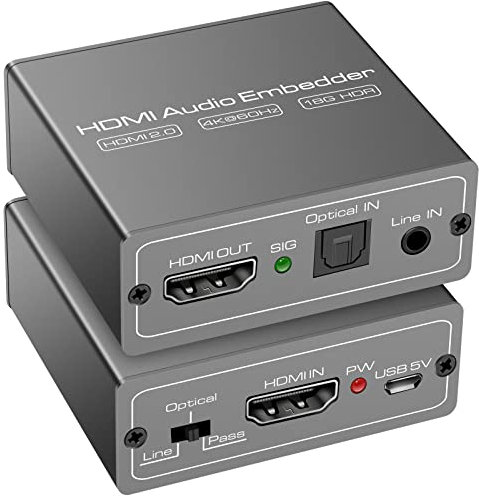 HDMI Audio Embedder Inserter Digital Analog Audio + DVI to HDMI Support TOSLINK Optical 3.5mm Jack AUX Audio Input 4K60Hz 18Gbps HDR CEC HDCP2.2