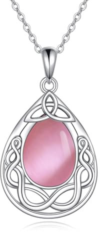 Rosa Kette für Damen Sterling Silber Keltische Knotenkette Rosa Kette Katzenauge Schmuck Geschenke für Damen