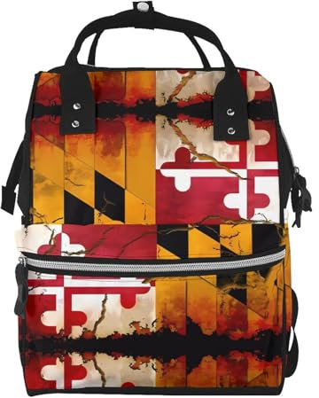 Pañaleras Para Bebe Wickeltasche, Rucksack und Baby-Wickeltasche, Vintage-Stil, Holz, Maryland-Flagge, langlebig, Schwarz , One size