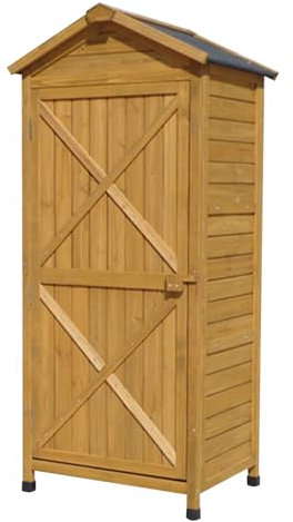 Outdoor Wooden Garden Storage Shed with Shelves and Latch Waterproof Utility Tool House for Balcony Patio Lawn Natural Color