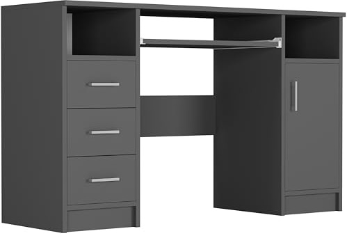 Framire Schreibtisch N-11 Anthrazit 120x50x73 cm – Computertisch mit Schrank und Schubladen, Schreibtisch für Schlafzimmer, Wohnzimmer & Studio, Modern N-11