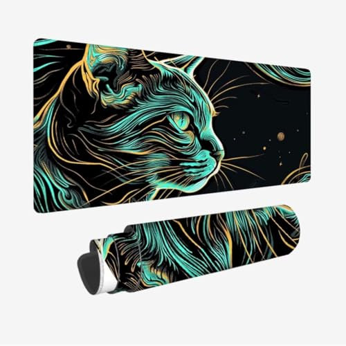 Cat Mouse Pad,Large Mouse Mat 19.69x9.85x0.12inch,Abstract Desk Mat,Gaming Mouse Pad Waterproof,Soft Smooth Surface and Anti-Slip Rubber Base Gaming Mouse Mat,Improved Precision and Speed,Gifts JC-510