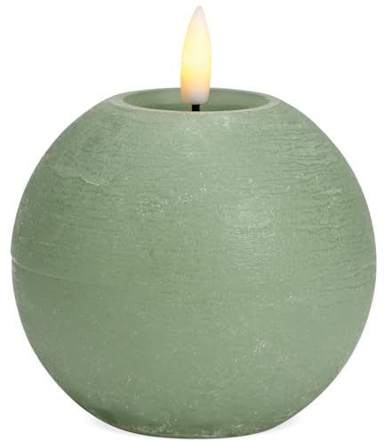 LED Kerzen Kugeln 2er Set aus Echtwachs mit Timerfunktion & inkl. Fernbedienung - Kerzen realistisch flackernde Flamme warmweiß Ø 10 x 9 cm - Elektrische Wachskerzen salbei als gemütliche Tischdeko