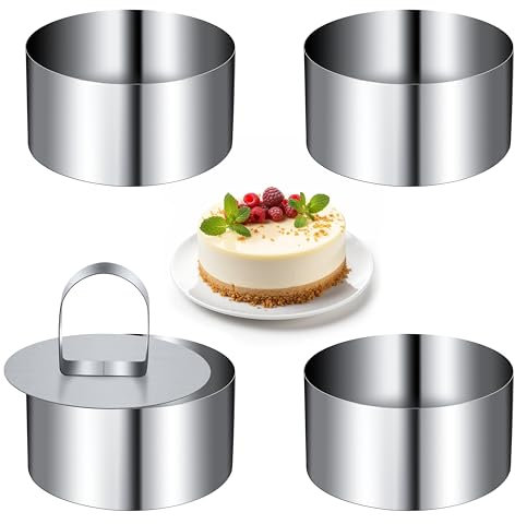 Anello di Mousse Cucina Set Anelli per Torta in Acciaio Inossidabile Rotondo Mini Stampini 8cm di Diametro per Dessert Pasticceria Uova Focaccine con Pusher 4 Pezzi