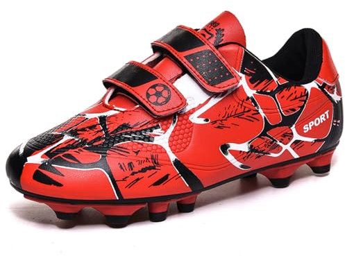 BAODLE Scarpe da Calcio Ragazzi FG/AG Professionale All'aperto Calcio da Scarpe Ragazzo Allenamento TF Bambini Teenage Scarpe Calcetto Traspirante Rosso EU 28