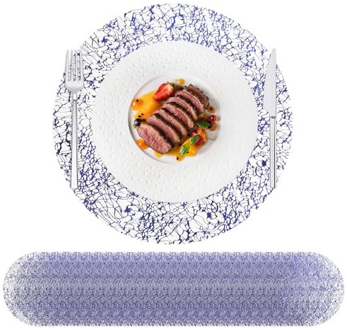 Hysenm 50 Stück Einweg-Tischsets, Blau 33 cm Rund Ultradünn, Foliennetz, gepresste Tischdeckchen, Einweg-Platzdeckchen für Heimdekoration, Esstisch, Hochzeit, Geburtstag, Party