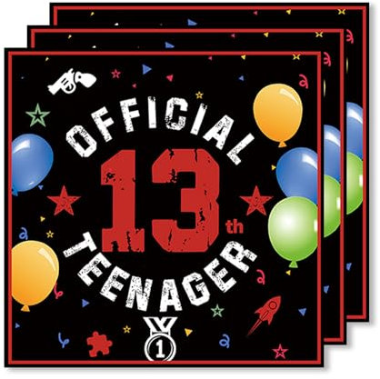 ParPix 20 Stück Servietten 13 Geburtstag Junge Mädchen, 33x33cm Schwarz Rot 13. Geburtstags Serviettens, Deko 13 Geburtstag Tischdeko Teenager Papierservietten, 13th Happy Birthday Servietten