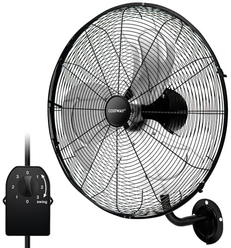COSTWAY Wandventilator Industriell 56cm, 85° Oszillation & 30° verstellbare Neigungswinkel, 3 Geschwindigkeitsstufen, Ventilator für Lager, Werkstatt, Treibhaus (Schwarz)