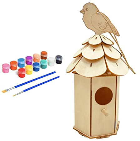 Beimus Wooden Colorful Painted Ornament Set For Kids Bird House Kits Handmade Painting Build Wood Paint Craft Children Birthday