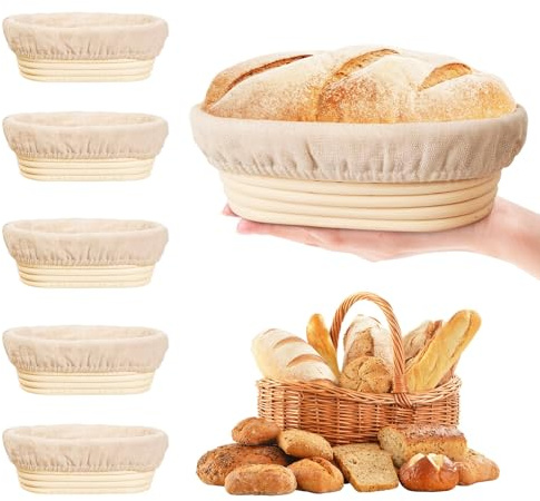 Lot de 6 Paniers de Levain, Banneton Ovale Panier Fermentation Pain Set | Panier Fermentation Pain Set Compris Toile Kit Boulangerie, pour Faire du Pain Traditionnel