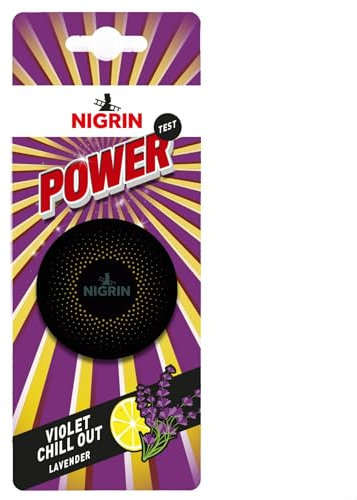 NIGRIN POWER Lufterfrischer, bringt frischen Duft in den Fahrzeuginnenraum, für Lüftungsschlitz, intensiver langanhaltender Duft, Violet Chill Out, 1 Stück