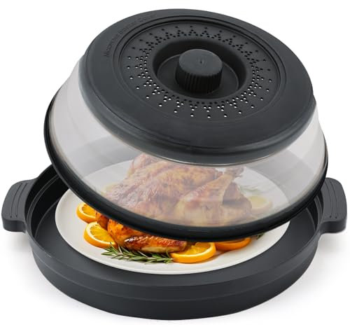 Werwing Magnetic Microwave Splatter Cover with Water Steamer & Base Mat – 10.5 Inch BPA-Free Collapsible Lid, Splash Guard, and Heat-Resistant Plate Holder for Effortless Cooking