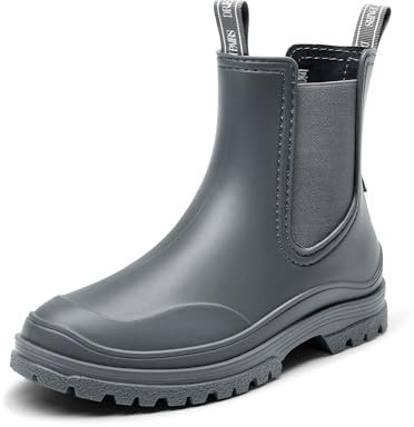 DREAM PAIRS Stivali di Pioggia Donna, Stivali Chelsea di Gomma Alla Caviglia Impermeabili Antiscivolo Comodi,Size 37,Grigio,SDRB2405W-E