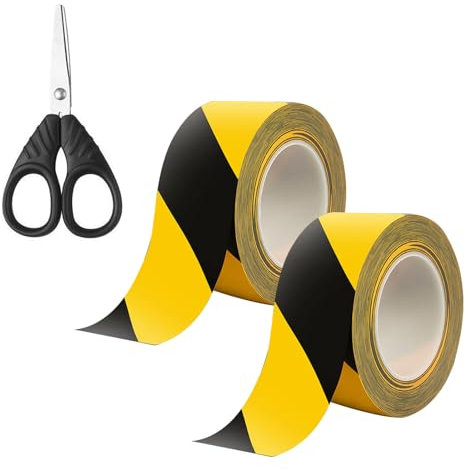2 Rotoli di Nastro Segnaletico, Nastro Adesivo Segnaletico, 33m x 5cmNastro di Avvertimento di Pericolo Giallo e Nero, nNastro di Sicurezza Adesivo per Pavimenti di Pericolo Interni Esterni