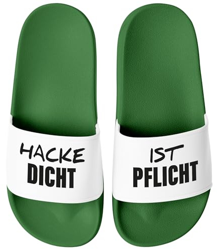 MoonWorks® Badeschlappen Badelatschen Unisex mit Aufdruck Hacke Dicht ist Pflicht Bedruckt Herren Damen Badeschuhe Männer Frauen Geschenk Gruen-weiss 43