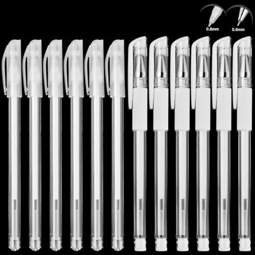 Weißer Gelstift, 0,6 mm 0,8mm Spitze Weißer Stift für Schwarzes Papier | 12 Stück White Gel Pen, Weiß Highlight Skizzieren Stifte für Schwarzes Papier, Skizzieren, Zeichnen