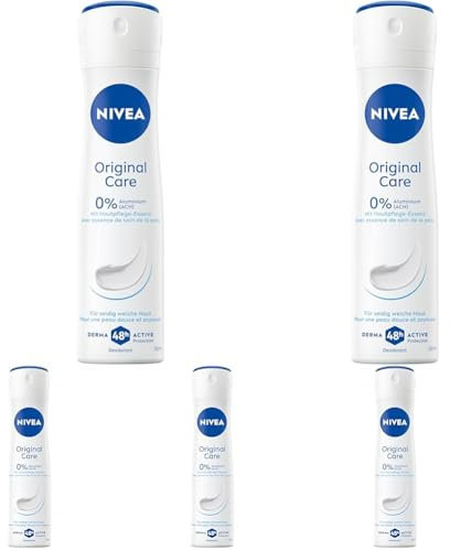 NIVEA Original Care Deospray, Deo ohne Aluminium (ACH) mit 48h Schutz, Deodorant mit langanhaltender Pflege dank Hautpflege-Essenz (150 ml) (Packung mit 5)