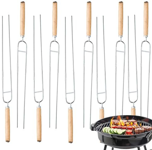 Spiedini per barbecue | 10 spiedi per barbecue in acciaio | 40 cm di lunghezza per barbecue per carne, pesce, campeggio, utensili da cucina all'aperto